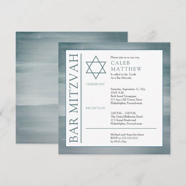 Blaues Waschwasser Bar Mitzvah Einladung (Vorne/Hinten)
