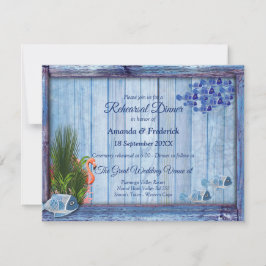 Blaues Wasser Kies, rosa Korallen und Flamingos Einladung