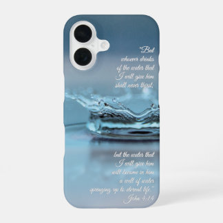 Blaues Wasser Leben nie Durst Bibelvers John iPhone 16 Hülle
