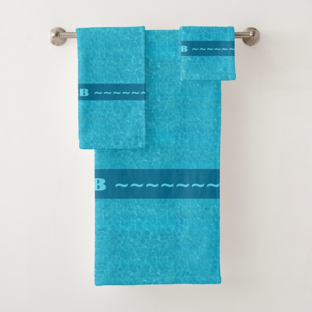Blaues Wasser mit Initialen Badhandtuch Set (Insitu)