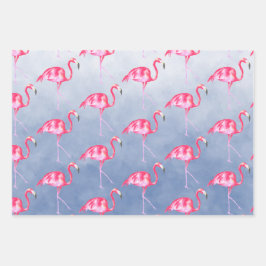 Blaues Wasser Rosa Flamingos Geschenkpapier Set
