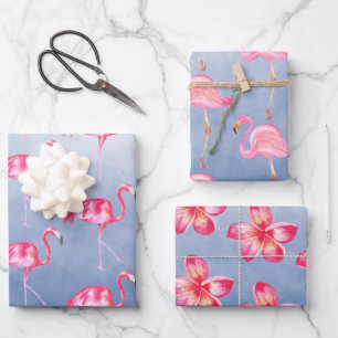 Blaues Wasser Rosa Flamingos Geschenkpapier Set