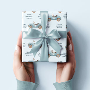 Blaues Wasserfahrzeug   Happy Birthday Geschenkpapier