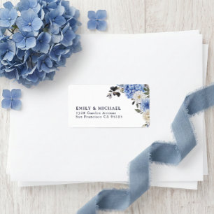 Blaues Wasserfarben-Blumen-Rücksende-Adressetikett Adressaufkleber