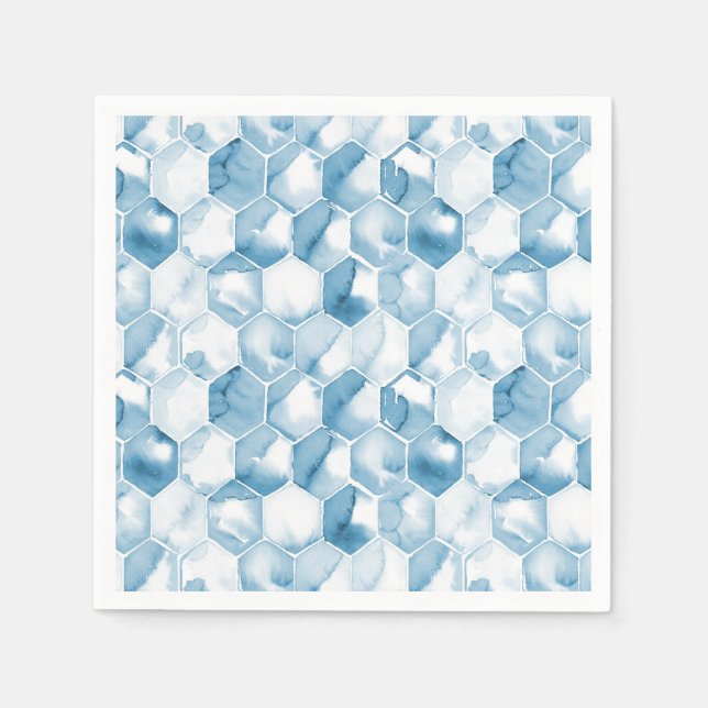 Blaues Wasserfarben-Muster Serviette (Vorderseite)