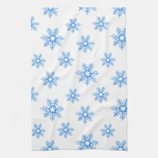 Blaues Wasserfarben-Schneeflockenmuster Geschirrtuch (Vertikal)