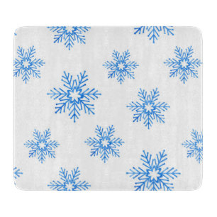 Blaues Wasserfarben-Schneeflockenmuster Schneidebrett