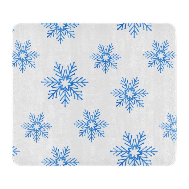 Blaues Wasserfarben-Schneeflockenmuster Schneidebrett (Vorderseite)