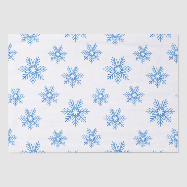 Blaues Wasserfarben-Schneeflockenmuster Seidenpapier (Vorderseite)