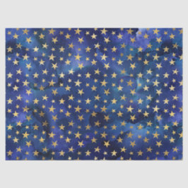 Blaues Wasserfarbenmuster mit Goldstars Seidenpapier