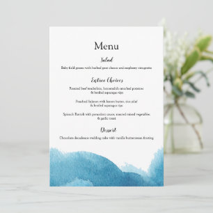 Blaues Watercolor-Waschwasser Hochzeitsmenüs/Veran Dankeskarte