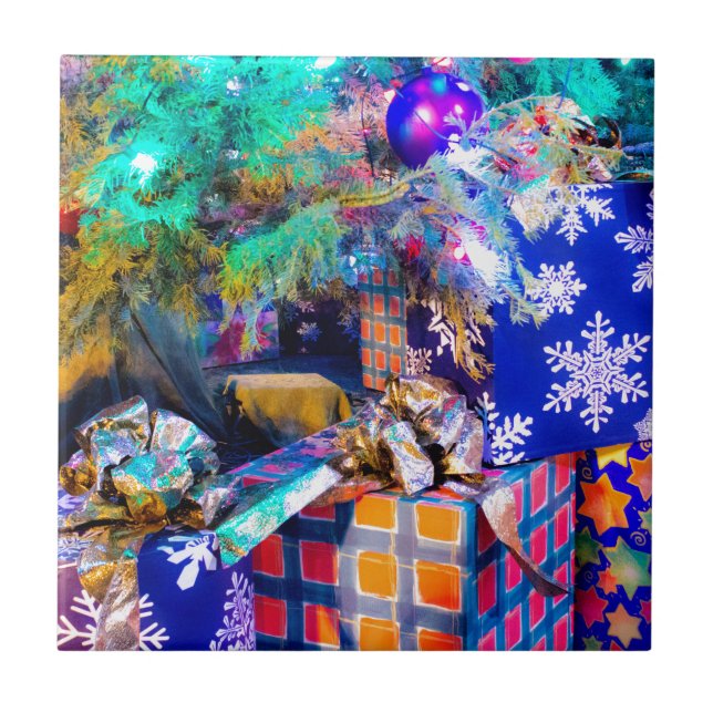 Blaues Weihnachten Fliese (Vorderseite)