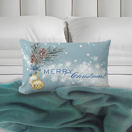 Blaues Weihnachts-Gold-Ornament-Kissen Lendenkissen