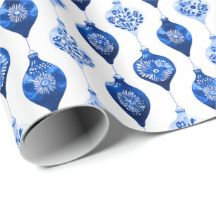 Blaues Weihnachtsbaumschmuck-Muster Geschenkpapier