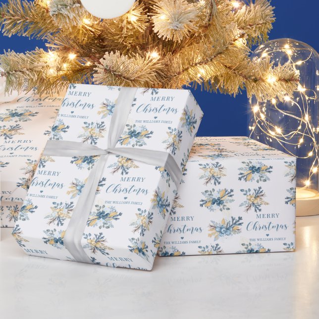Blaues Weihnachtsgeschenk personalisiert Geschenkpapier (Feiertage)