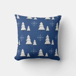 Blaues Weihnachtskissen mit Kiefern und Schneefloc Kissen