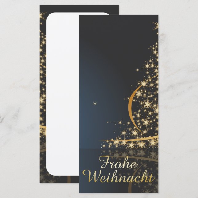 Blaues Weihnachtsmotiv mit goldenem Weihnachtsbaum (Vorne/Hinten)