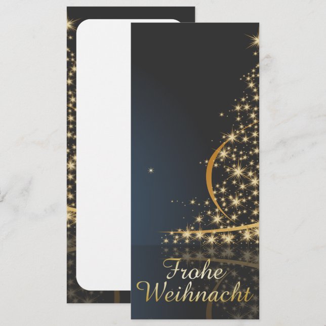 Blaues Weihnachtsmotiv mit goldenem Weihnachtsbaum (Vorne/Hinten)