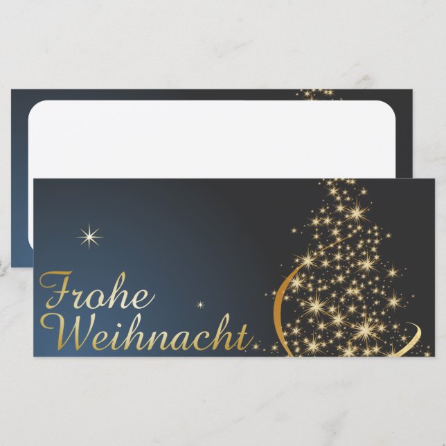 Blaues Weihnachtsmotiv mit goldenem Weihnachtsbaum (Vorne/Hinten)