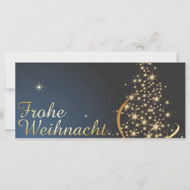 Blaues Weihnachtsmotiv mit goldenem Weihnachtsbaum (Vorderseite)