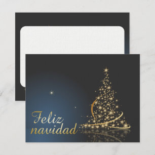 Blaues Weihnachtsmotiv mit goldenem Weihnachtsbaum Einladung
