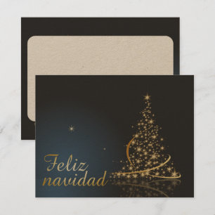 Blaues Weihnachtsmotiv mit goldenem Weihnachtsbaum Einladung