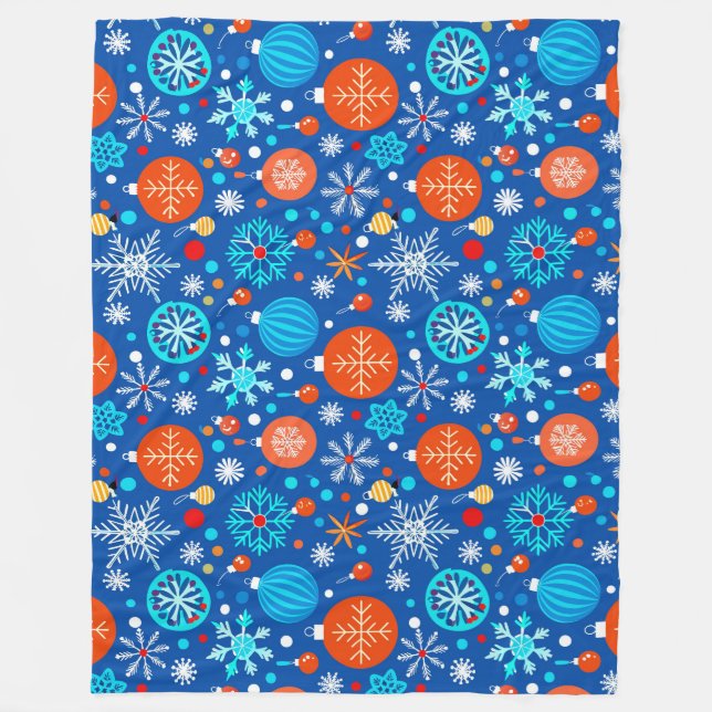 Blaues Weihnachtsmuster Fleecedecke (Vorderseite)