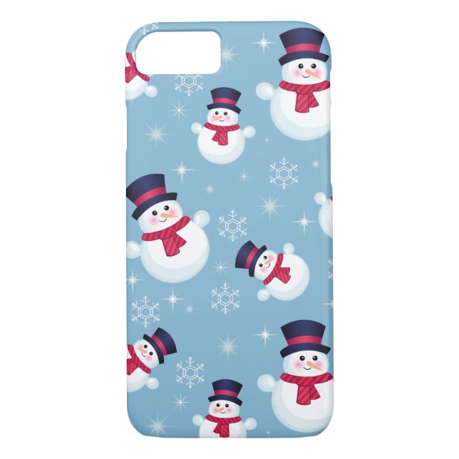 Blaues Weihnachtsmuster mit Schneemännern und Case-Mate iPhone Hülle (Rückseite)
