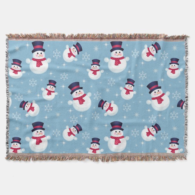 Blaues Weihnachtsmuster mit Schneemännern und Decke (Vorderseite)