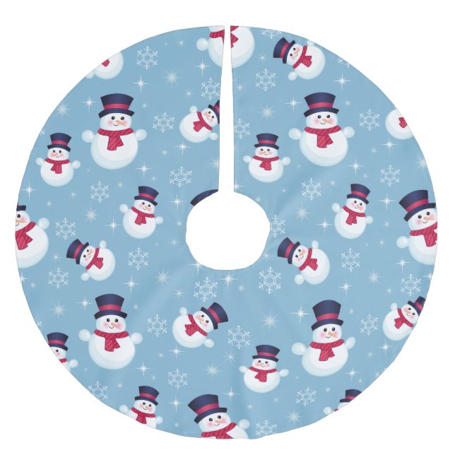 Blaues Weihnachtsmuster mit Schneemännern und Polyester Weihnachtsbaumdecke (Vorderseite)