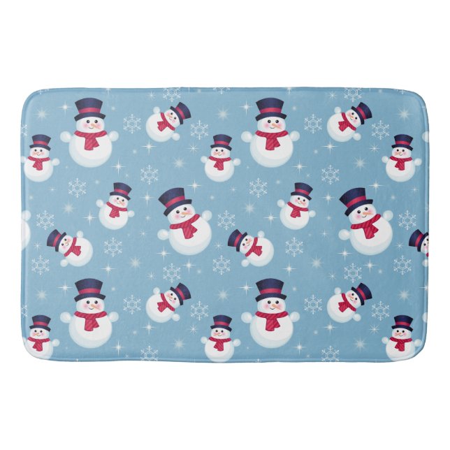 Blaues Weihnachtsmuster mit Schneemännern und Schn Badematte (Vorderseite)