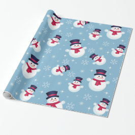 Blaues Weihnachtsmuster mit Schneemännern und Schn Geschenkpapier