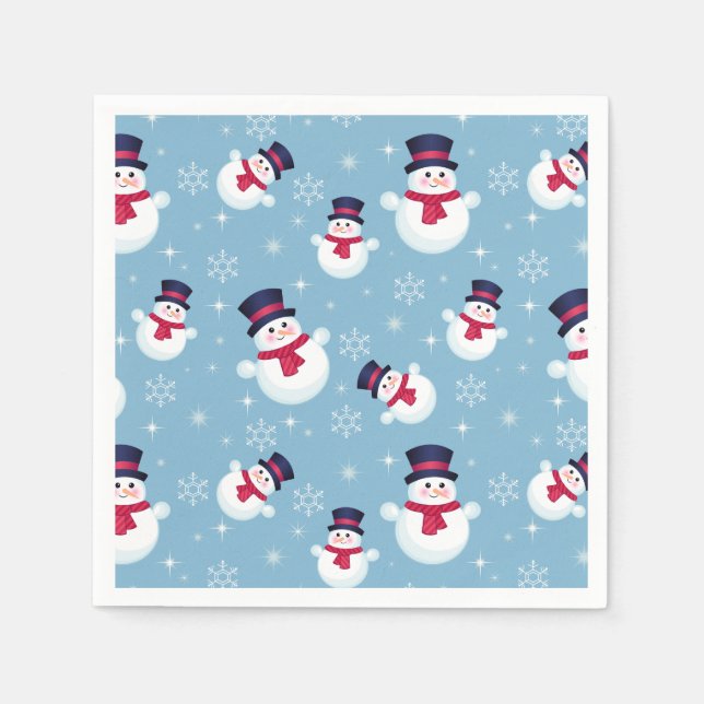 Blaues Weihnachtsmuster mit Schneemännern und Schn Serviette (Vorderseite)