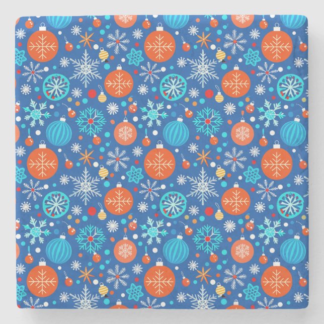 Blaues Weihnachtsmuster Steinuntersetzer (Vorderseite)