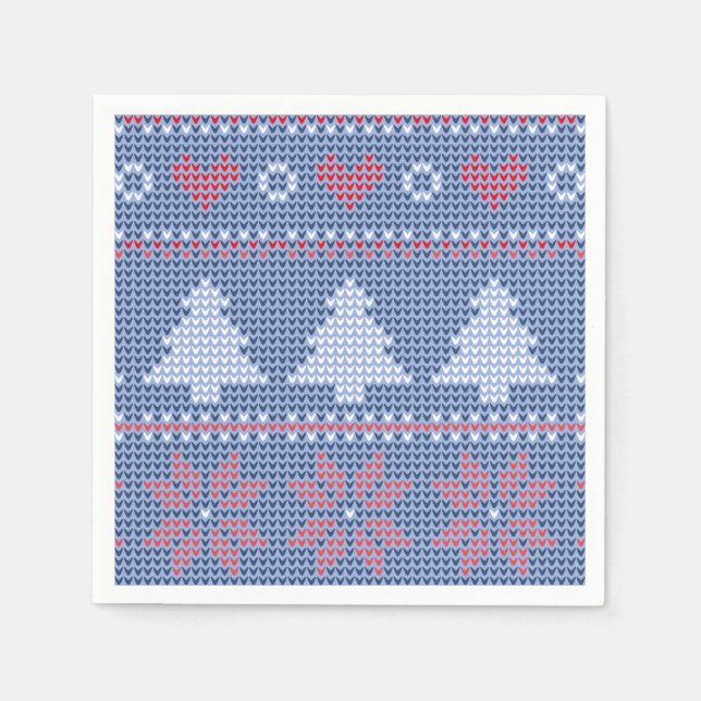 Blaues Weihnachtsstrickmotiv Serviette (Vorderseite)
