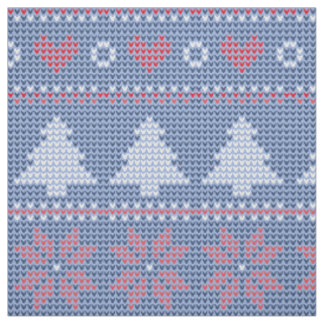 Blaues Weihnachtsstrickmotiv Stoff