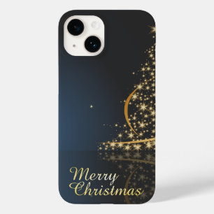 Blaues Weihnachtsthema mit goldenem Weihnachtsbaum Case-Mate iPhone 14 Hülle