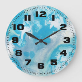 Blaues Weiß und graues Marmormuster Große Wanduhr