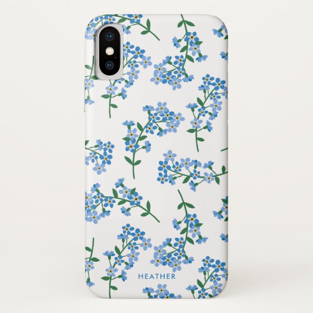 Blaues Weiß vergisst mich nicht Blumenmuster Case-Mate iPhone Hülle (Rückseite)