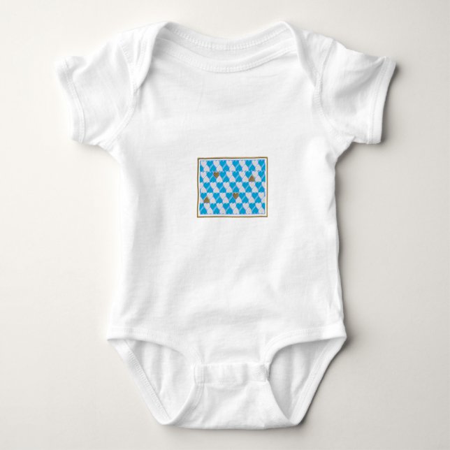 Blaues, weißes bayerisches Muster. Baby Strampler (Vorderseite)