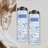 Blaues Weißes Chinoiserie Blumenporzellan Monogram