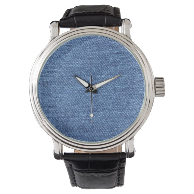 Blaues weißes Denim Textur-Bild Armbanduhr (Vorderseite)