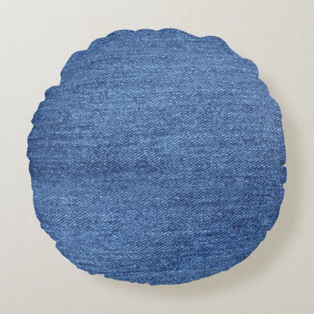 Blaues weißes Denim Textur-Bild Rundes Kissen (Vorderseite)