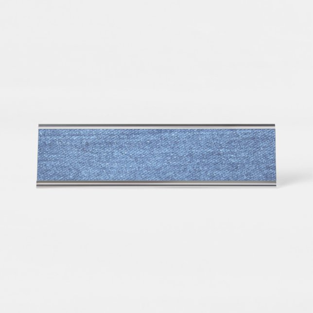 Blaues weißes Denim Textur-Bild Schreibtischnamensplakette (Vorderseite )