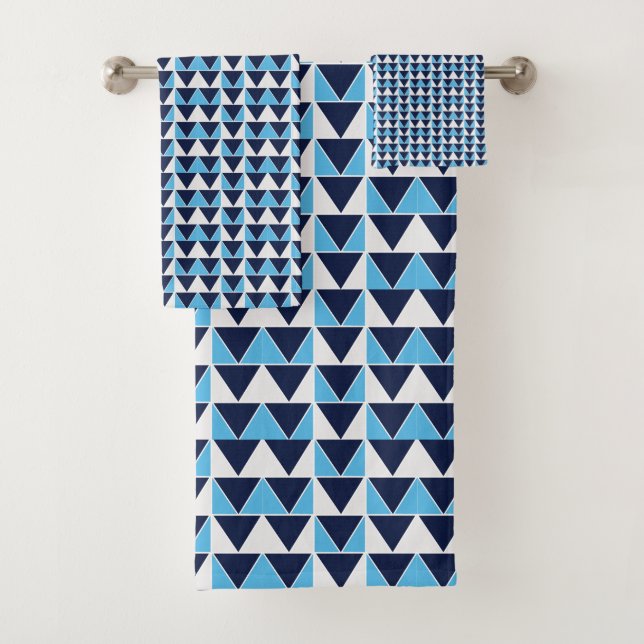 Blaues weißes Dreieck Geometrisch Badhandtuch Set (Insitu)