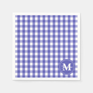 Blaues weißes Gingham-Karo-Muster-Monogramm Serviette