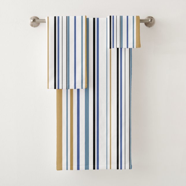 Blaues weißes goldenes Badezimmer Badhandtuch Set (Insitu)