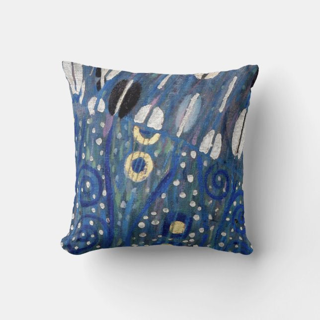 Blaues weißes GoldKlimt Kunst Nouveau Kissen (Vorderseite)