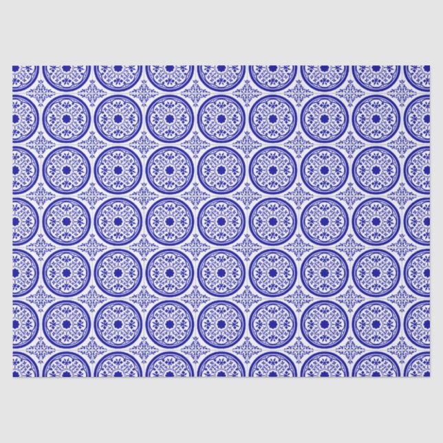 Blaues, weißes, gotisches Fliesenmuster Seidenpapier (Vorderseite)