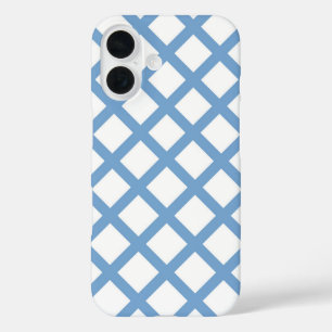 Blaues weißes Harlequin Diamant Strippmuster iPhone 16 Hülle